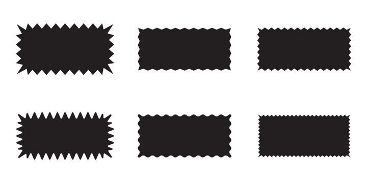 Zigzag Edge Rectangle Shapes Icon collection. Set of Wavy edge rectangle shapes and icon on white background.