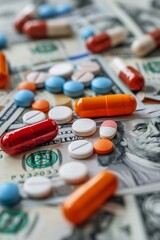 Close up of pills and money.
