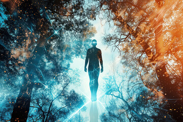 Obraz premium Silhouette of human astral body concept image for near death experience, spirituality, and meditation - AI Generated