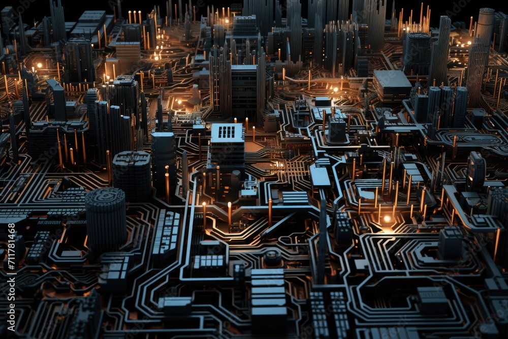 Aufkleber an image of a computer circuit board, showcasing numerous lights that are brightly illuminated, intr