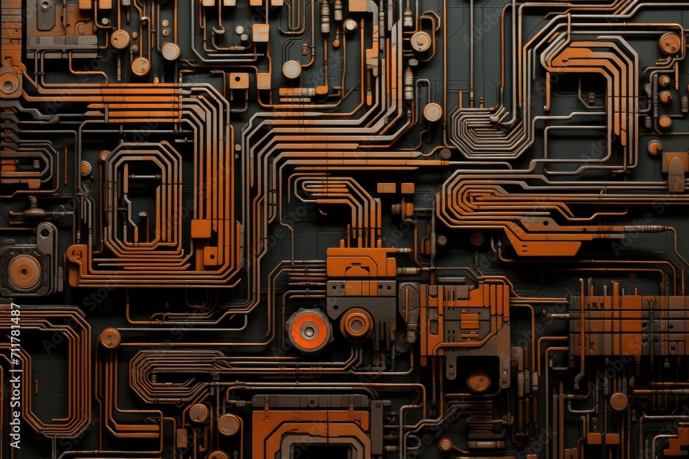 Poster a detailed close up image of a computer circuit board showcasing electronic circuits and components,