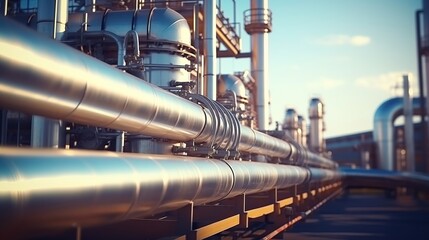 Gas pipes for the oil industry. a clean pipeline for renewable energy production. pipeline for gas or oil, pure hydrogen gas for the production of environmentally friendly electricity. - obrazy, fototapety, plakaty