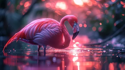 Fotobehang color pink flamingo animal 3d simple background © Adja Atmaja
