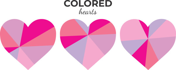 Vector drawing of multi-colored hearts, design elements, element for decorating postcards, banners, cards, compositions on the theme of love. Delicate pink colors.