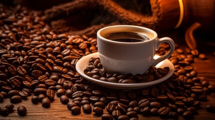 Naklejka premium Coffee cup surrounded by beans