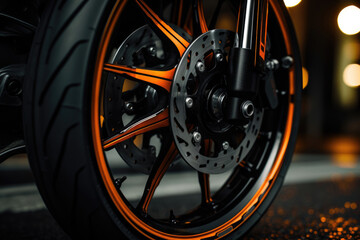 Sports motorcycle wheel close up