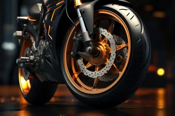 Fototapete Motorrad Sports motorcycle wheel close up