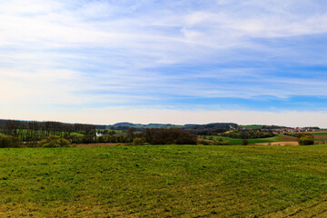 View over the landscape along the Danube near Donauwörth in Bavaria on a sunny spring day