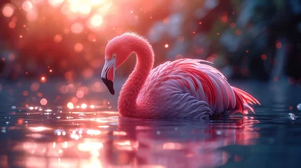 Zelfklevend Fotobehang color pink flamingo animal 3d simple background © Adja Atmaja
