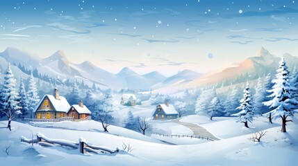 Fototapeta premium Festive holiday cartoon showcasing a snowy winter