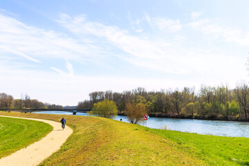 Confluence of the Lech into the Danube near Marxheim in Bavaria on a sunny spring day
