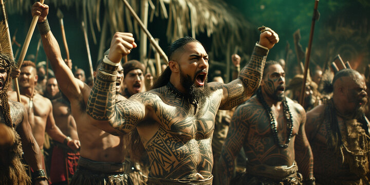 polynesian warrior leading his people into battle