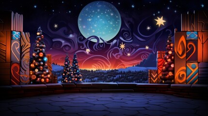 Mystical holiday shapes painted against a backdrop
