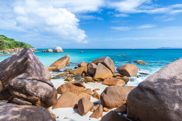 Anse Lazio beach on a sunny day, Praslin island, Seychelles