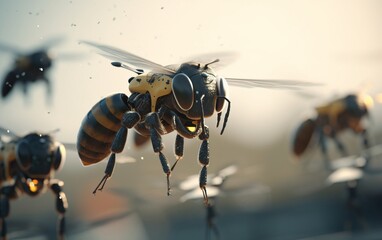 robot bees fly out of the hive 