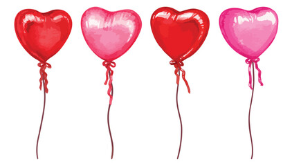 Watercolor heart balloons in red and pink colors for Valentine,  love, wedding and romantic designs 