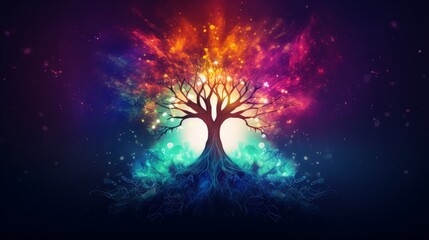 Vibrant tree illuminated by a radiant light - obrazy, fototapety, plakaty