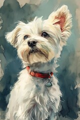 Hyper realistic watercolor beautiful cute maltese