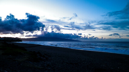Dramatic sky over Atlantic Ocean, Ribiera Grande, Azores Islands.