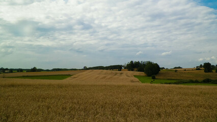 Fototapeta premium Autumn season agriculture. Fields and meadows of Kashubia.