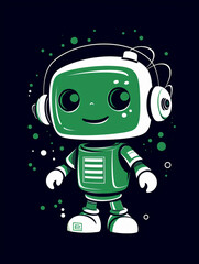 T-shirt design, Minimalist white on a green background negative space whimsical cuteness, Robot created with Generative Ai