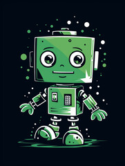 Fototapeta premium T-shirt design, Minimalist white on a green background negative space whimsical cuteness, Robot created with Generative Ai