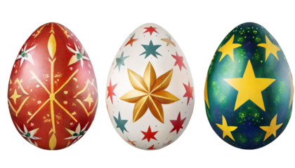 Easter eggs with stars and stripes isolated on transparent background.