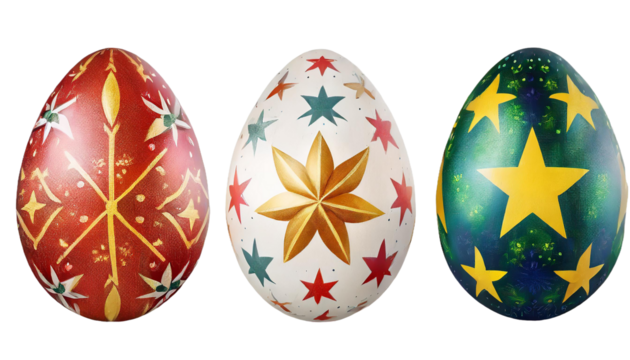 Easter eggs with stars and stripes isolated on transparent background.