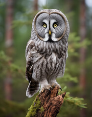 a owl standing on a tree stump