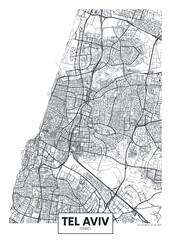 City map Tel Aviv, urban planning travel vector poster design