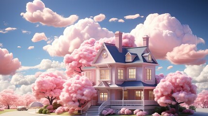 minimal cute house isolated on pastel background. cartoon style. 3d rendering.Generative AI