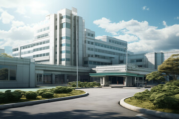 Fototapeta na wymiar Hospital building. Care center. Building in the medical field. Medical profession. Hospital building architecture. ​