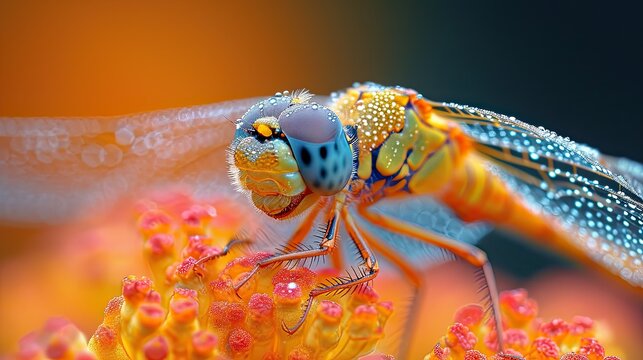 a macro image of dragonfly on a stem.Generative AI