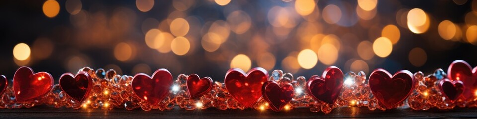 Two glowing hearts on the background of a beautiful bokeh - obrazy, fototapety, plakaty