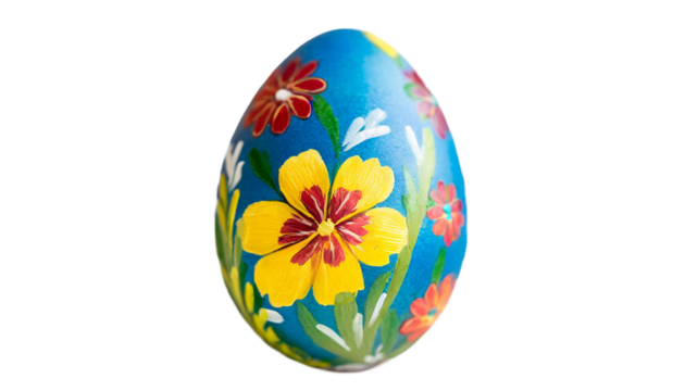 Easter eggs with flowers. Isolated on a transparent background.