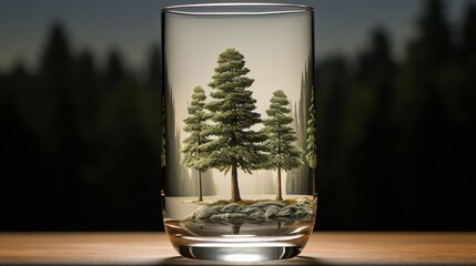 A pine tree view inside a glass of water - Generative AI