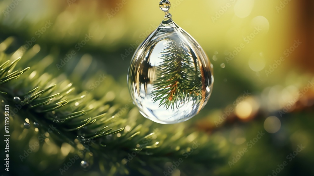 Poster a pine tree view inside a water droplet - generative ai - generative ai