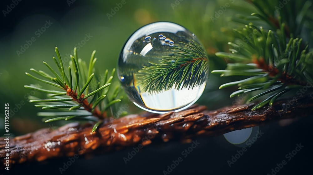 Poster a pine tree view inside a water droplet - generative ai - generative ai
