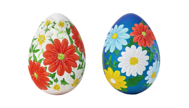 Easter eggs with flowers. Isolated on a transparent background.