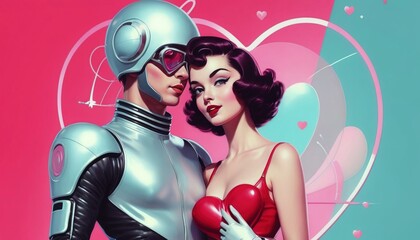 Valentine's day in futuristic style, art image of valentine's day in futuristic style