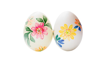 Fototapeta premium Easter eggs with flowers. Isolated on a transparent background.