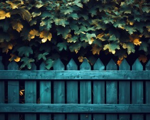 Arrière-plan avec clôture en bois et feuilles d'arbre, image avec espace pour texte