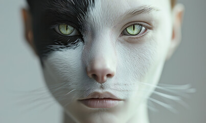 Portrait face mix between woman and cat