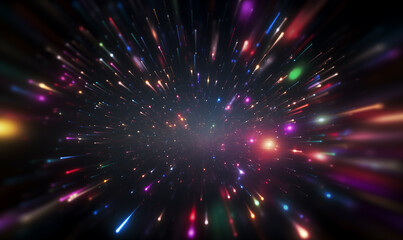 Fototapeta premium Abstract light particles flowing in radial shape, data transmission speed, speed of light concept background