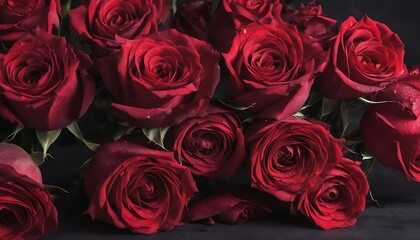 Dark elegant bordeaux red roses bouquet on dark background 