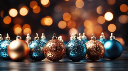Colorful Christmas decorations on the background of a beautiful multicolored bokeh
