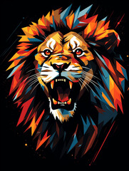 T-shirt design, a modern, abstract representation of a roaring lion created with Generative Ai