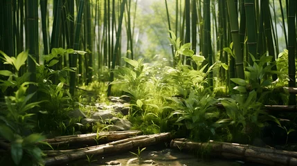 Outdoor kussens sections of bamboo habitat in the forest.  © Ziyan Yang