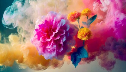 Obraz premium blumen, qualm, dampf, nebel, close up, bunt, hintergrund, frühling, abstrakt, Design, copy space, wolken, blume, floral