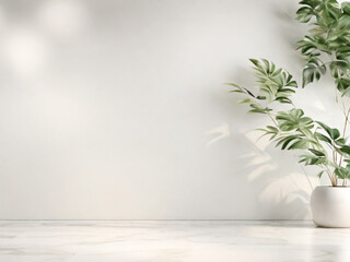 white wall with blurred foliage shadow on light background Perfect backdrop for a presentation on a sleek floor 